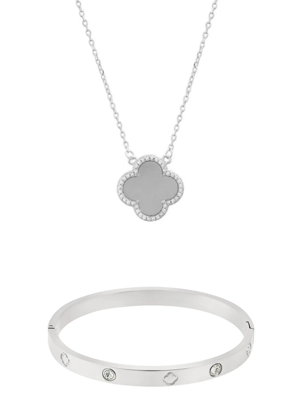 $180 Adornia Silver Halo Clover Necklace & Bangle Set